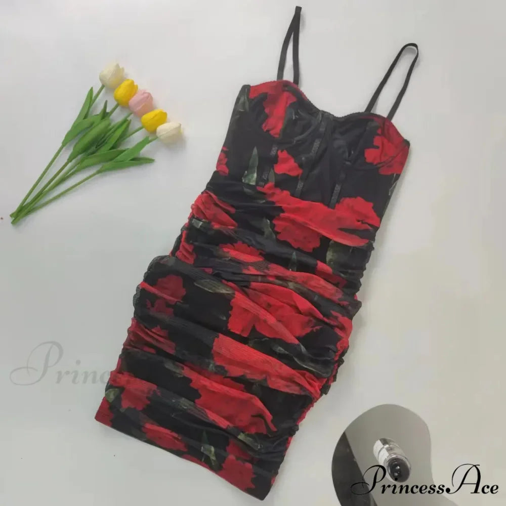 Pattern Pleated Design Bag Hip Long Halter Vestido SlimFit Floral Dress