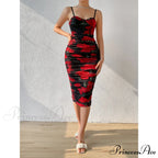 Pattern Pleated Design Bag Hip Long Halter Vestido SlimFit Floral Dress