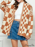 Patterned Baggy Long Sleeve Open Front Cardigan