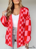 Patterned Baggy Long Sleeve Open Front Cardigan