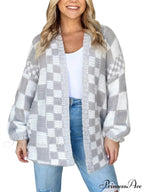 Patterned Baggy Long Sleeve Open Front Cardigan