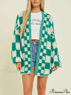 Patterned Baggy Long Sleeve Open Front Cardigan