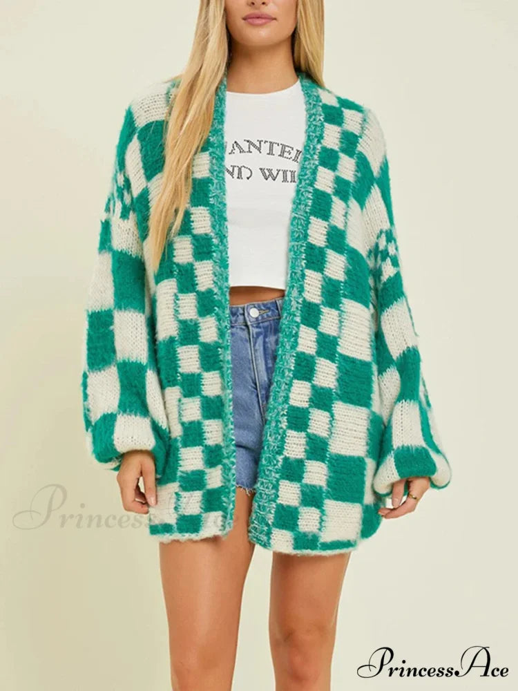 Patterned Baggy Long Sleeve Open Front Cardigan