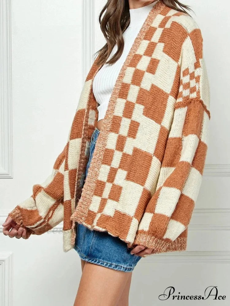 Patterned Baggy Long Sleeve Open Front Cardigan