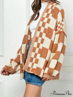 Patterned Baggy Long Sleeve Open Front Cardigan