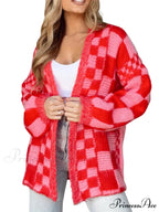 Patterned Baggy Long Sleeve Open Front Cardigan