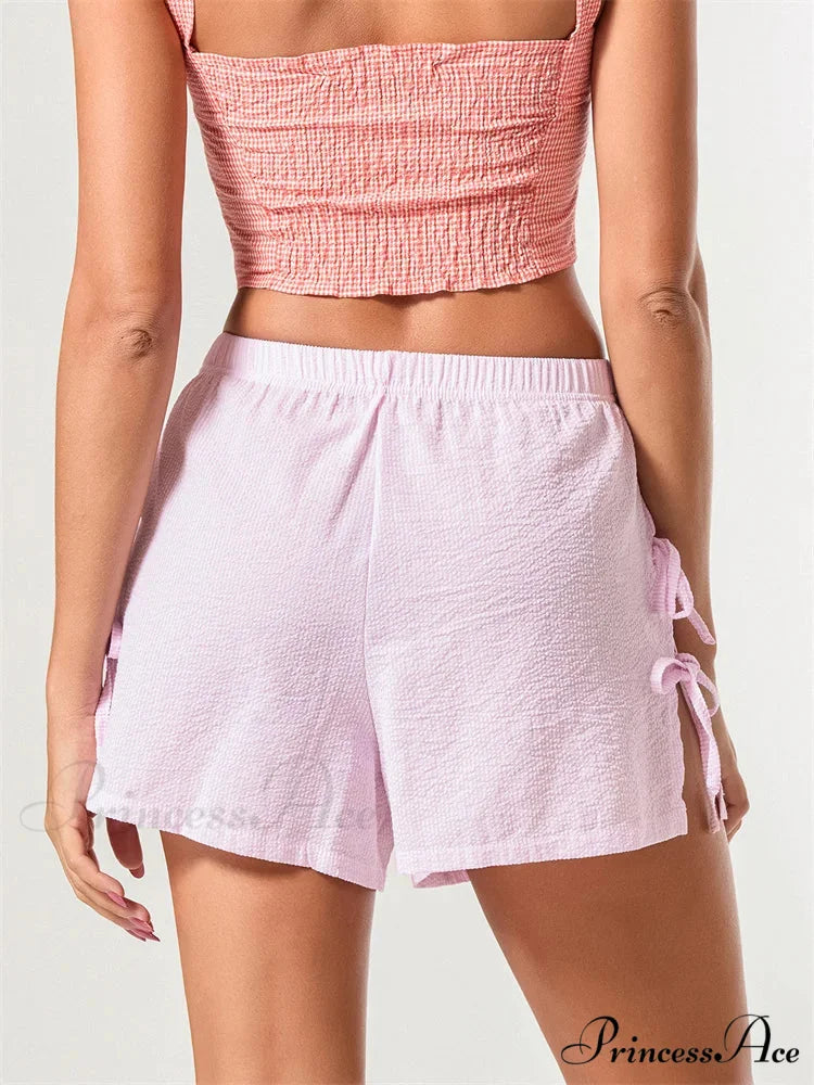 Patterned Bow Fastened Divided Short