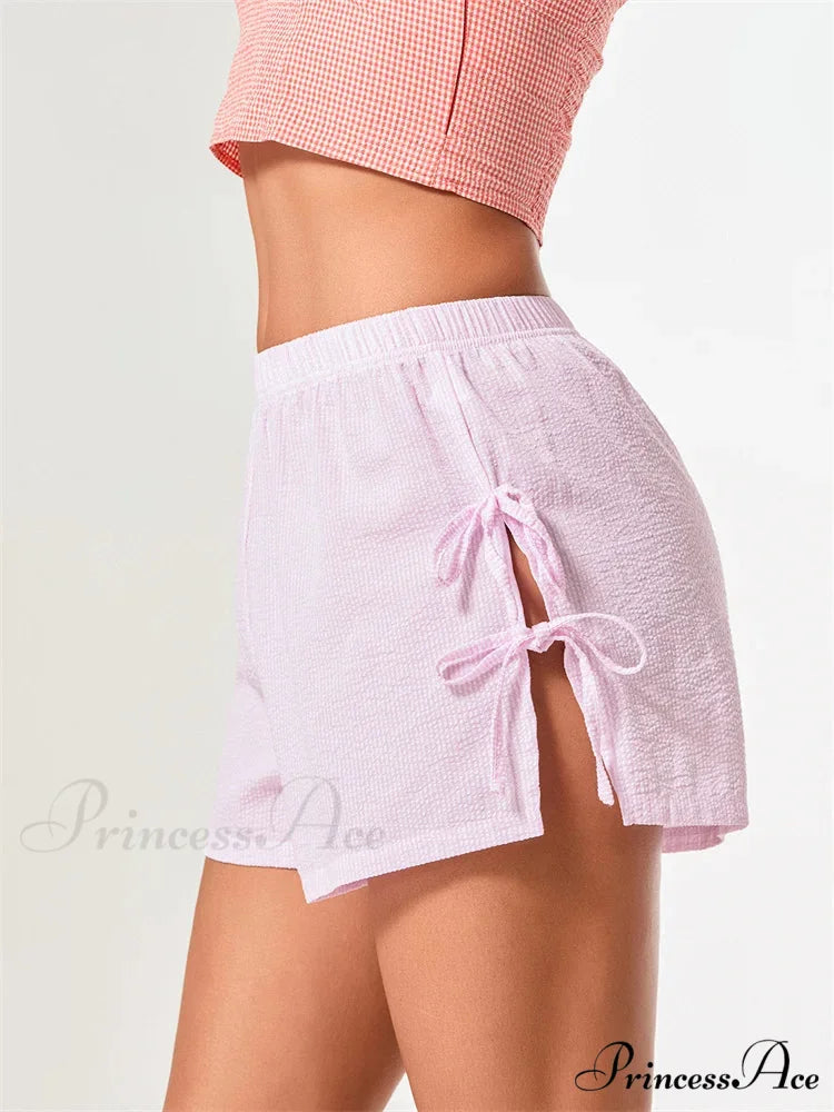 Patterned Bow Fastened Divided Short