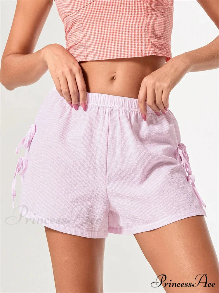 Patterned Bow Fastened Divided Short