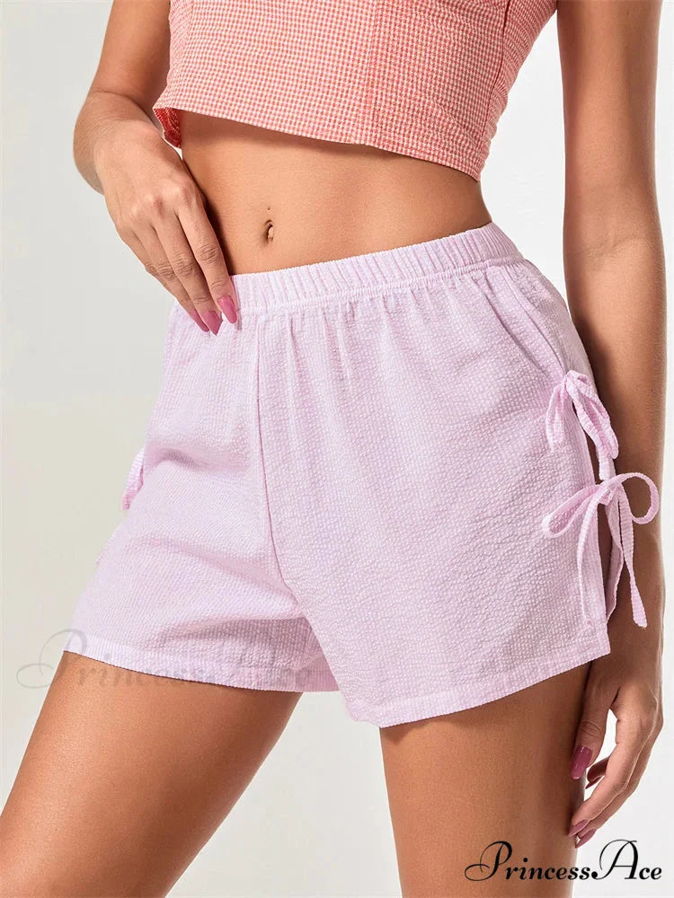 Patterned Bow Fastened Divided Short