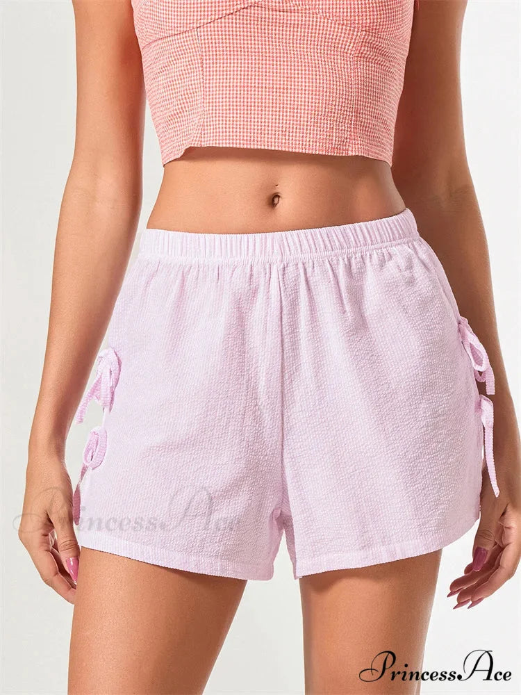 Patterned Bow Fastened Divided Short