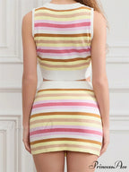 Patterned Circular Neck Sleeveless Cropped Tank Top with Mini Skirt Set