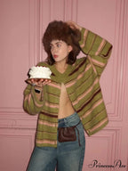 Patterned Deep V-neck Button-Up Sweater