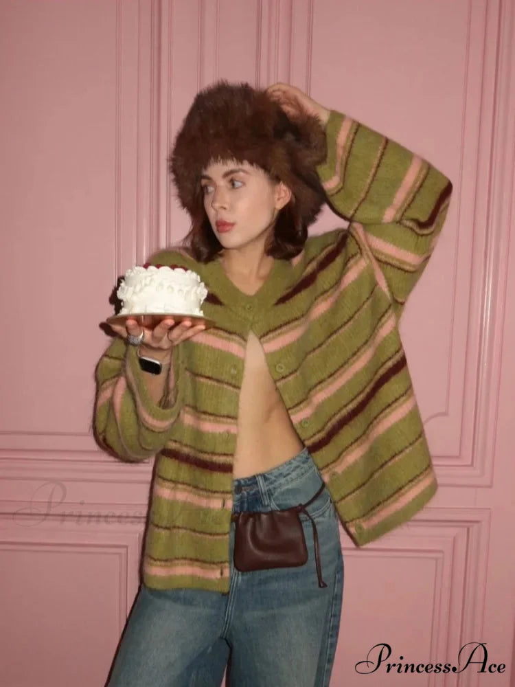 Patterned Deep V-neck Button-Up Sweater