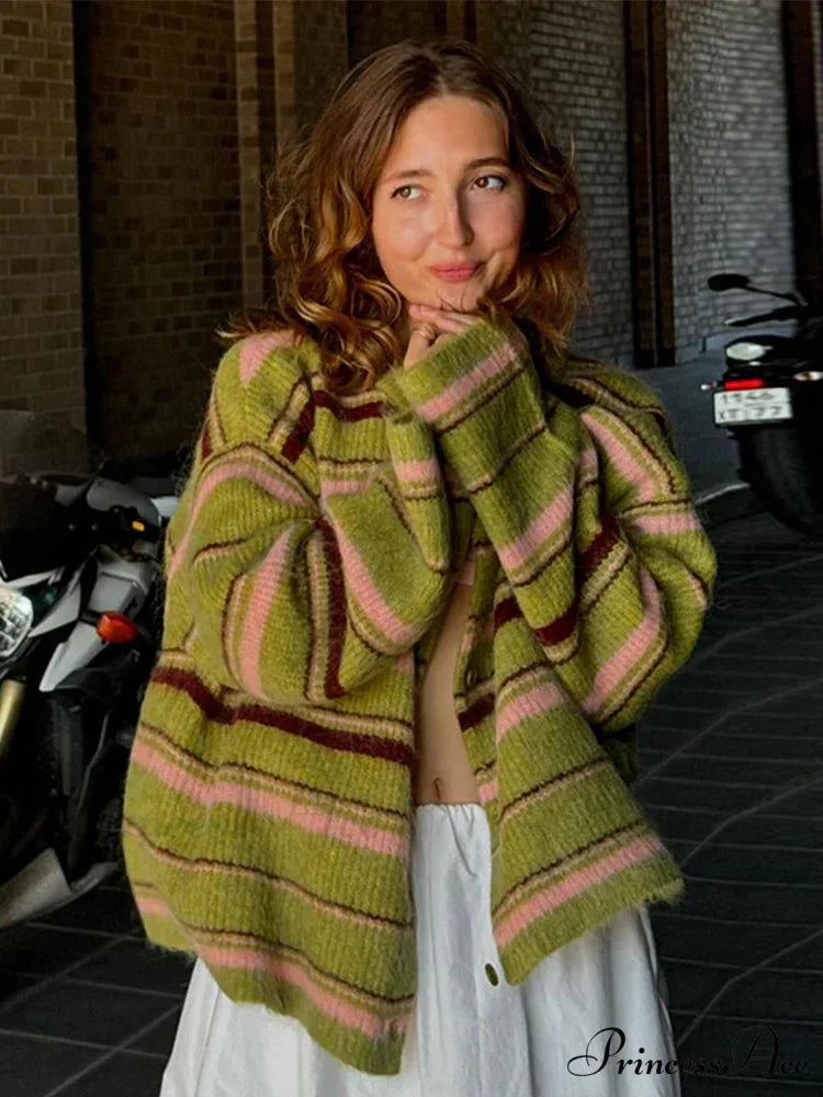 Patterned Deep V-neck Button-Up Sweater