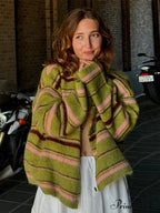 Patterned Deep V-neck Button-Up Sweater