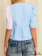 Patterned Fastened Short Sleeve Blouse