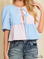 Patterned Fastened Short Sleeve Blouse