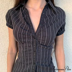 Patterned French Button-Up Fold-down Collar Blouse