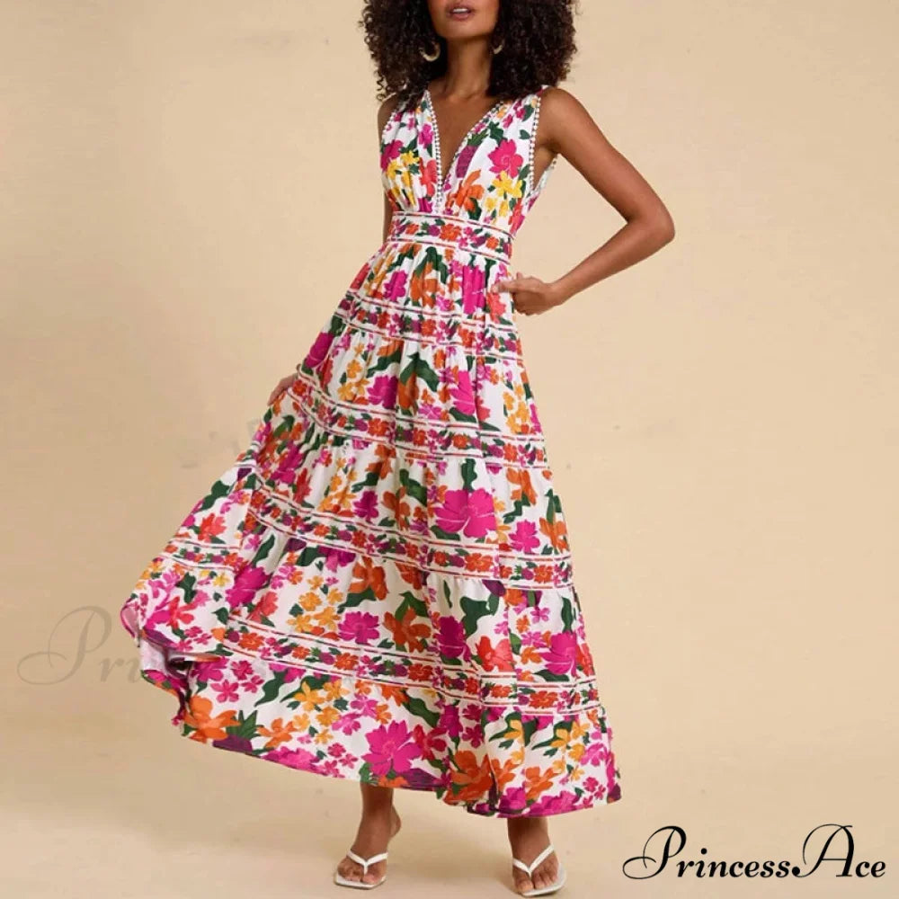 Patterned High Waist Bohemian Beach Dress