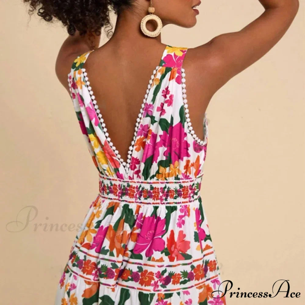 Patterned High Waist Bohemian Beach Dress
