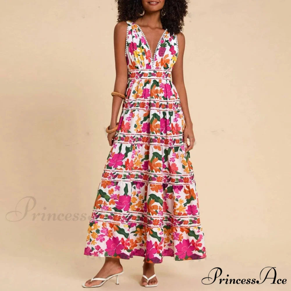 Patterned High Waist Bohemian Beach Dress