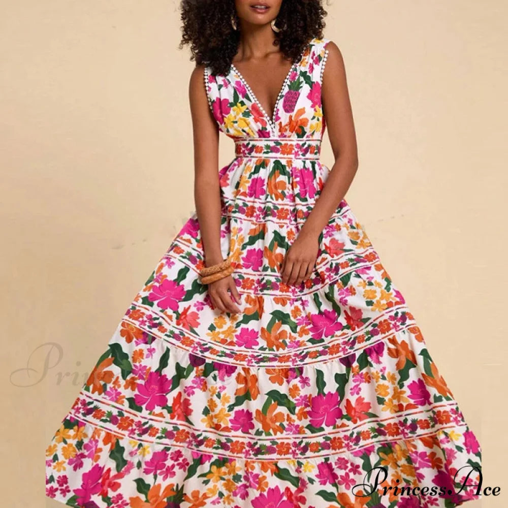 Patterned High Waist Bohemian Beach Dress