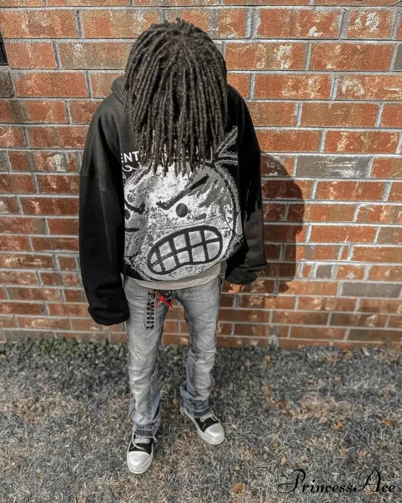 Patterned Hoodie Printed with Cartoons