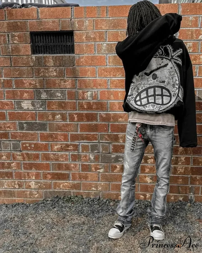 Patterned Hoodie Printed with Cartoons