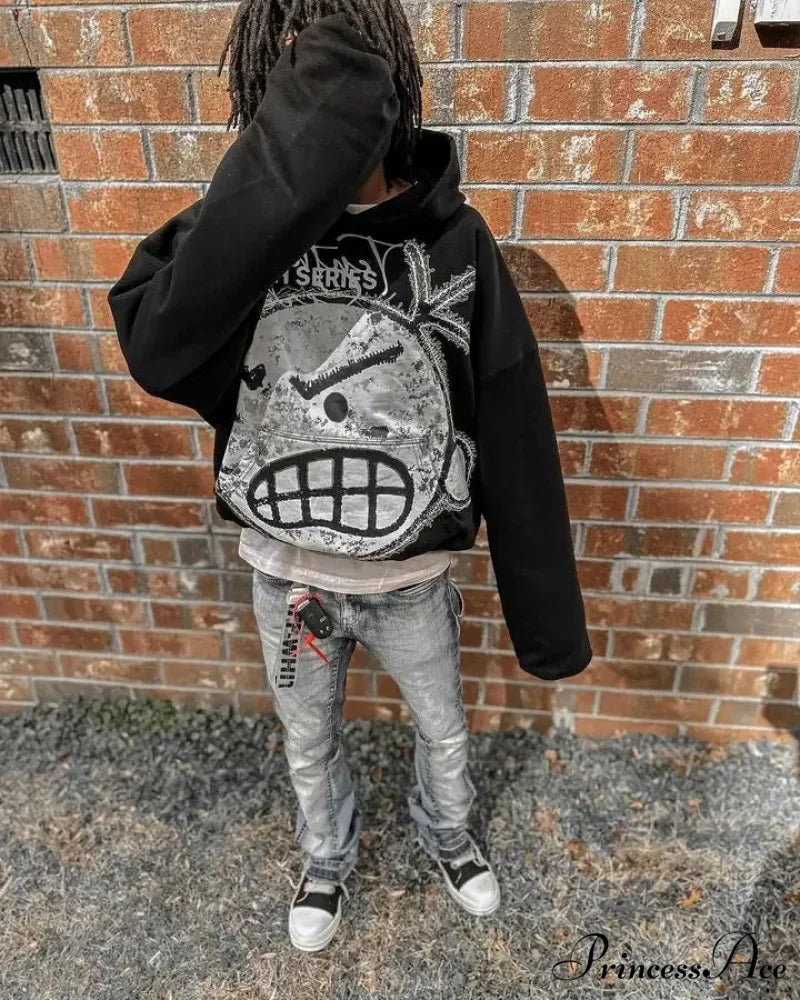 Patterned Hoodie Printed with Cartoons