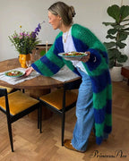 Patterned Lantern Sleeve Generously Sized Cardigan