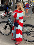 Patterned Lantern Sleeve Generously Sized Cardigan