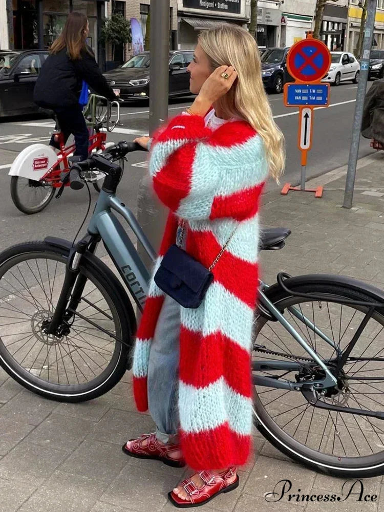 Patterned Lantern Sleeve Generously Sized Cardigan