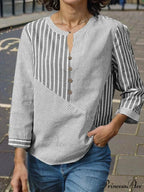 Patterned Patched Baggy V-neck Informal Blouse
