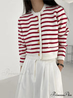 Patterned Print Cropped Baggy Knit Cardigan