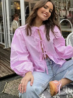 Patterned Puff Sleeve Festive Top