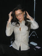 Patterned Retro Button-Up Blouse