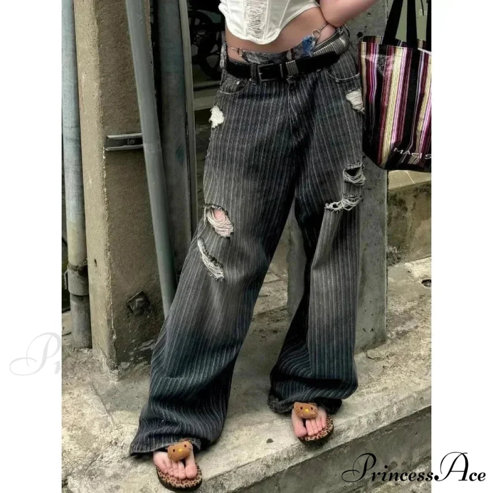 Patterned Retro Early 2000s Women Denim Trousers