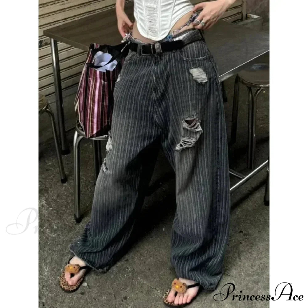 Patterned Retro Early 2000s Women Denim Trousers
