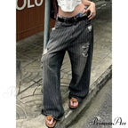 Patterned Retro Early 2000s Women Denim Trousers