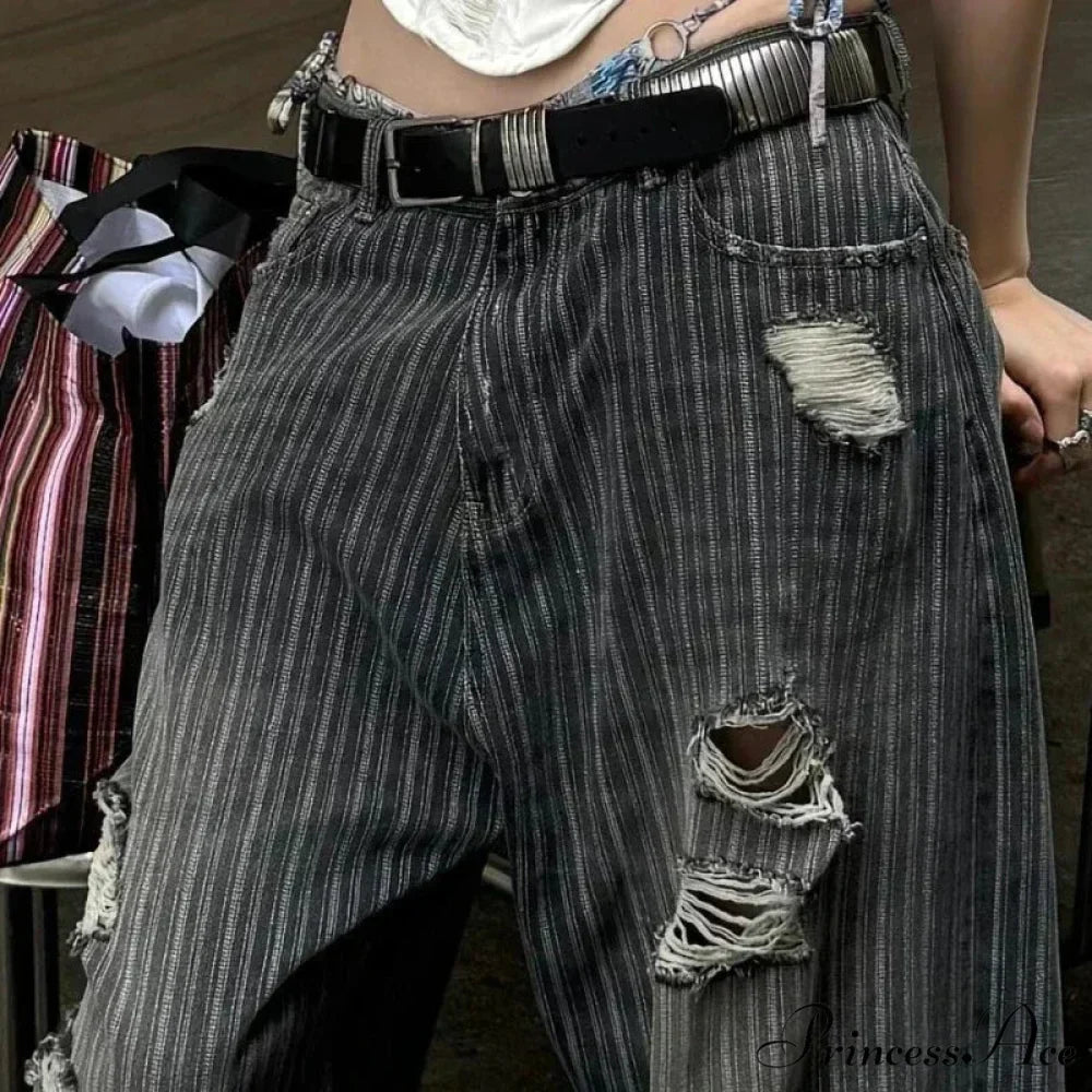 Patterned Retro Early 2000s Women Denim Trousers