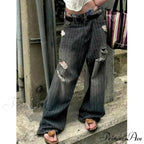 Patterned Retro Early 2000s Women Denim Trousers