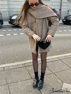 Patterned Scarf Collar Woolen Overcoat