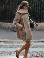 Patterned Scarf Collar Woolen Overcoat