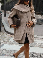 Patterned Scarf Collar Woolen Overcoat