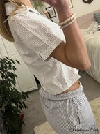 Patterned Short Sleeve Button Up Top