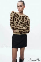 Patterned Synthetic Fur Leopard Design Sweater