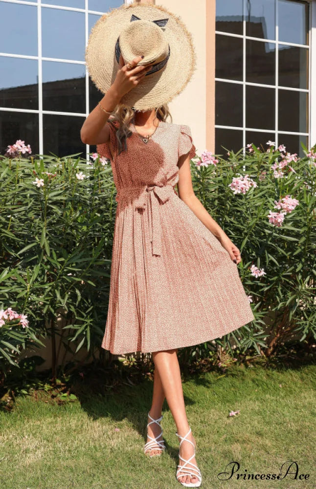 Patterned V-neck Folded for Gown Skirt Women