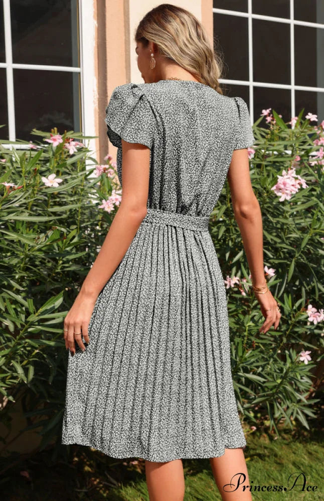 Patterned V-neck Folded for Gown Skirt Women