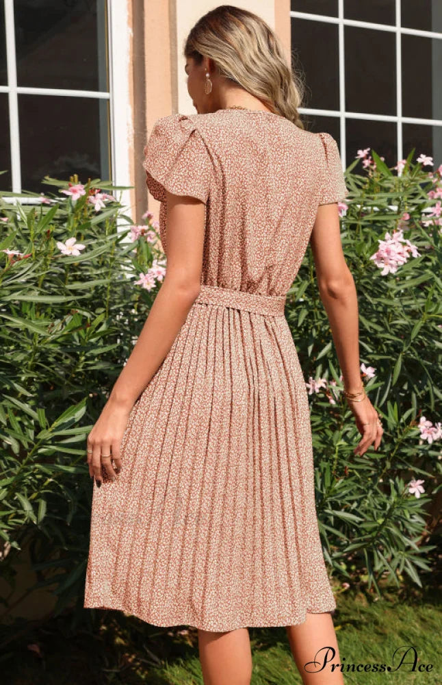 Patterned V-neck Folded for Gown Skirt Women